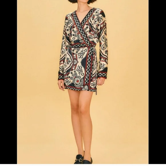 Farm Rio Passion Scarf Black Wrap Dress Size Small NWT - Picture 12 of 13